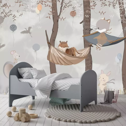 Fotobehang Imitatie van een bos met een olifant en vegetatie