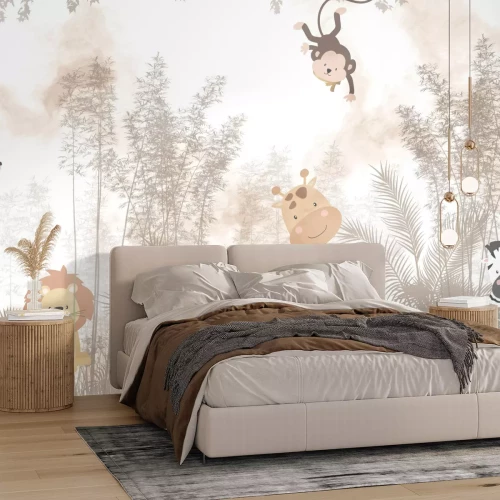 Fotobehang Tropisch landschap met dieren en planten