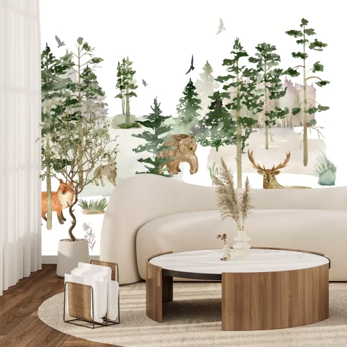 Fotobehang Aquarel bosdieren met vossen voor kinderen