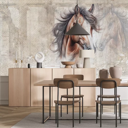 Fotobehang Paardenkop tegen de muur