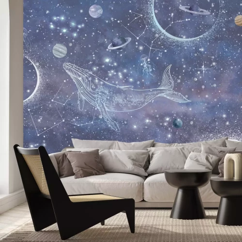Fotobehang Een walvis in een abstracte ruimte