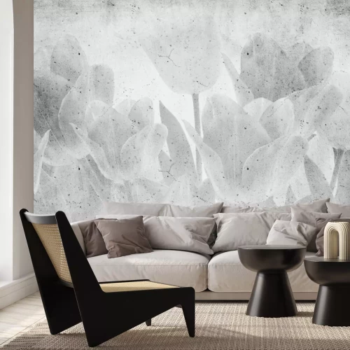 Fotobehang Monochromatische tulpen op ruw beton