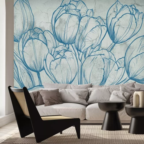 Fotobehang Marineblauwe tulpen op een betonnen achtergrond