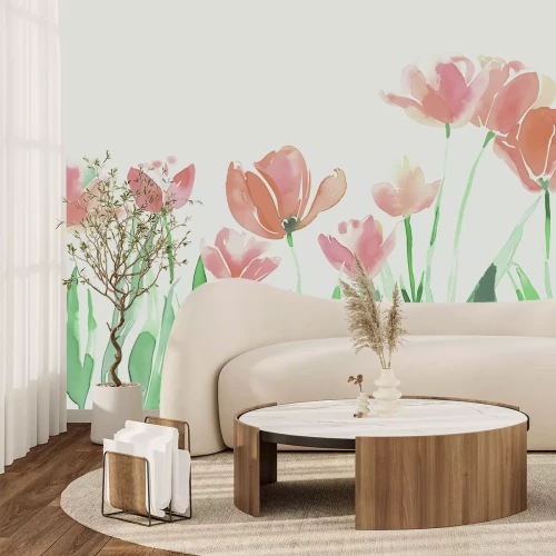 Fotobehang Delicate aquareltulpen