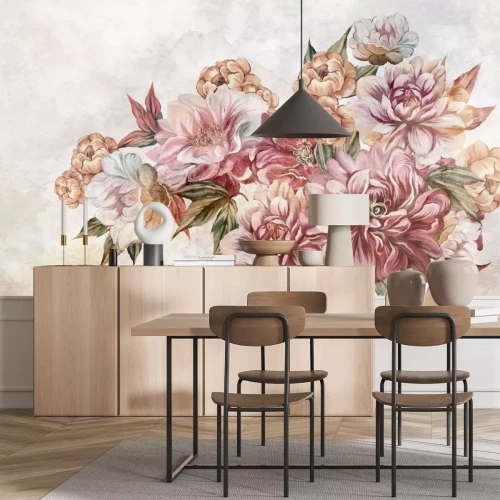 Fotobehang Romantische bloemen in een modern schilderpatroon