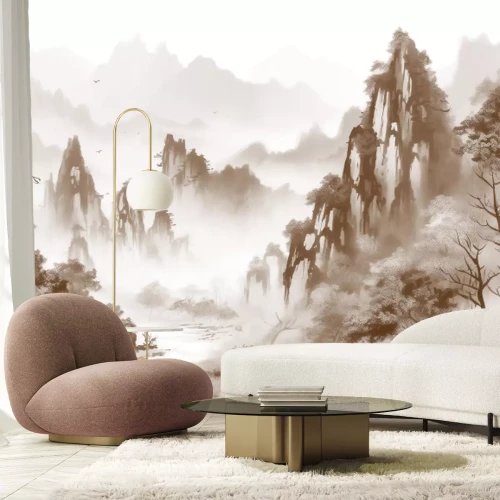 Fotobehang Aziatisch berglandschap in sepia