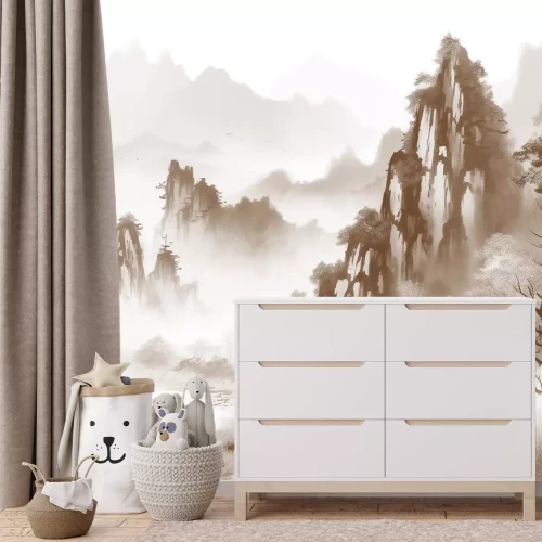 Fotobehang Aziatisch berglandschap in sepia