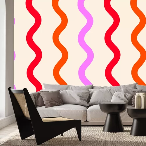 Fotobehang Golvende lijnen in tinten rood en roze