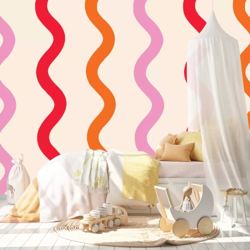Fotobehang Golvende lijnen in tinten rood en roze