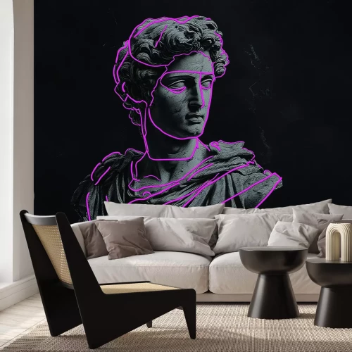 Fotobehang Griekse godensculptuur met neonroze lijnen