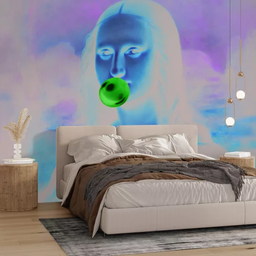 Fotobehang Mona Lisa met roze kauwgom