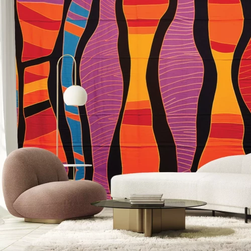 Fotobehang Abstract patroon in oranje en paarse vormen