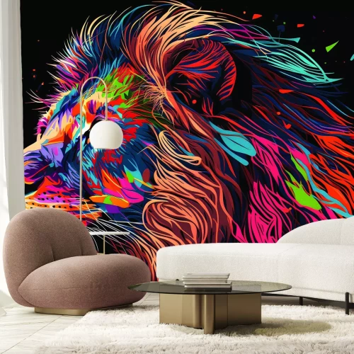 Fotobehang Artistiek kleurenportret van een leeuw in profiel