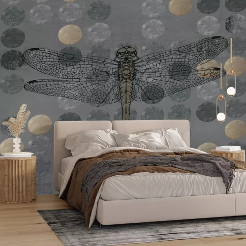 Fotobehang Libel op een achtergrond van cirkels