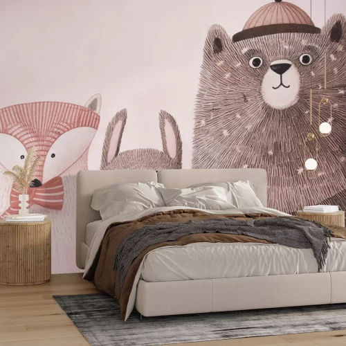 Fotobehang Dieren in kleding in een kleurrijke schets