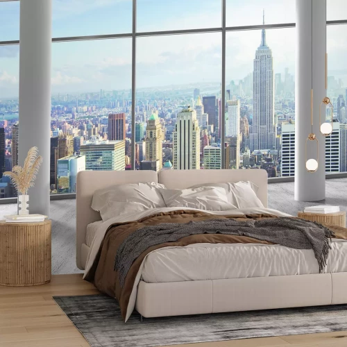 Fotobehang Uitzicht op New York vanuit de ramen van een wolkenkrabber