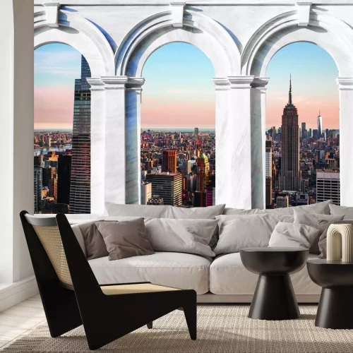 Fotobehang New York gezien door de marmeren arcaden