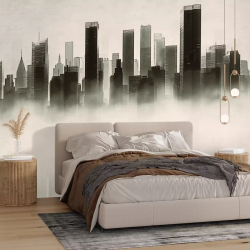 Fotobehang Illustratie van wolkenkrabbers in New York in de mist