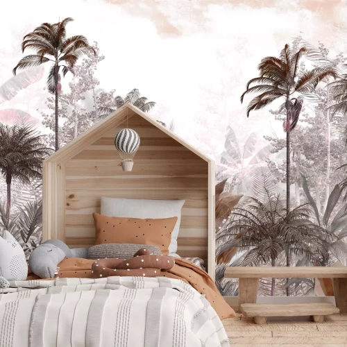 Fotobehang Tropisch bruin bos met palmbomen