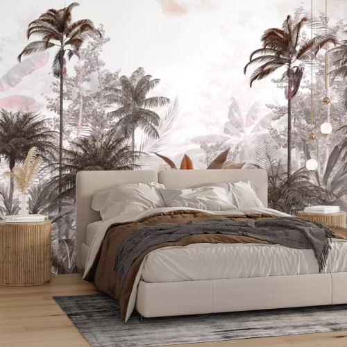 Fotobehang Tropisch bruin bos met palmbomen