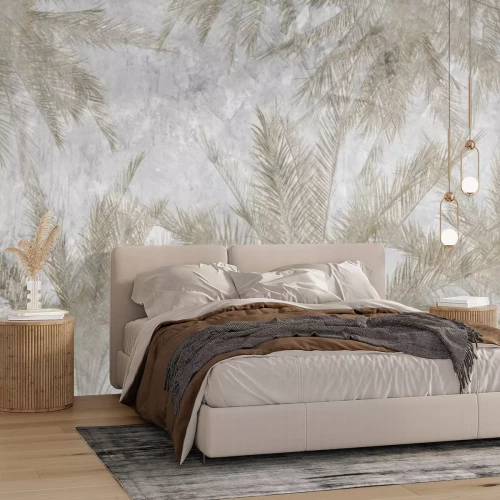 Fotobehang Beige palmbladeren op een grijze betonnen achtergrond