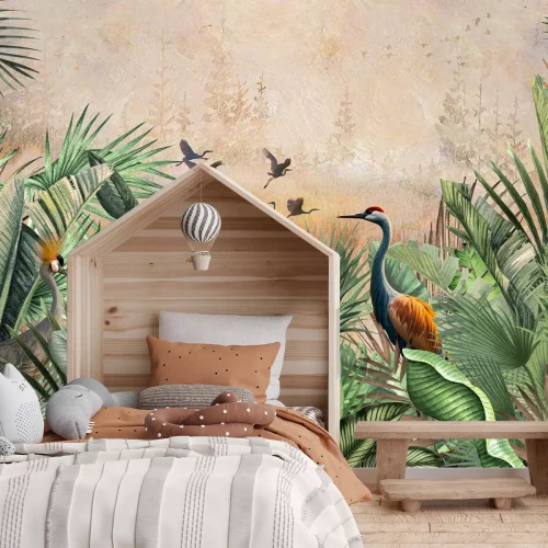 Fotobehang Tropische jungle met exotische vogels
