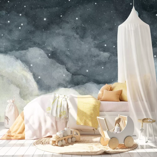 Fotobehang Aquarel nachtelijke hemel met maan