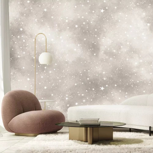 Fotobehang Nachtelijke hemel met sterren aquarel landschap