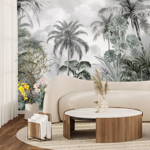 Fotobehang Palmbomen en exotische planten in de tropische jungle