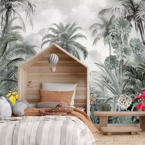 Fotobehang Palmbomen en exotische planten in de tropische jungle