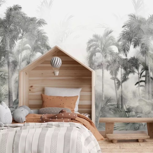 Fotobehang Jungle in het mistige tropische landschap