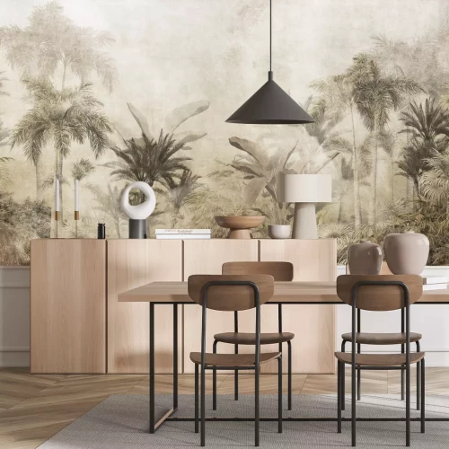 Fotobehang Tropische jungleplanten op een gestructureerde achtergrond