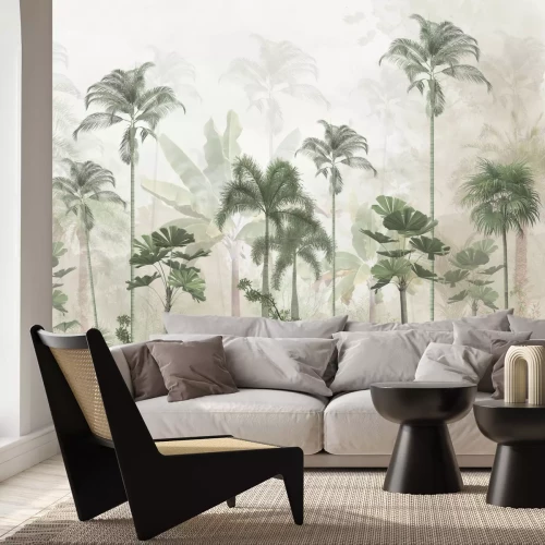 Fotobehang Groene palm- en bananenbomen in het landschap