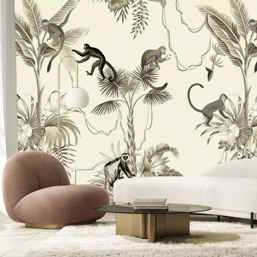 Fotobehang Exotische apen tussen weelderige vegetatie