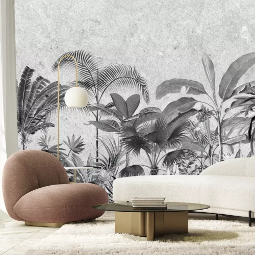 Fotobehang Zwart-witweergave van tropische planten