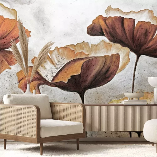 Fotobehang Wilde bloemen op een betonnen achtergrond