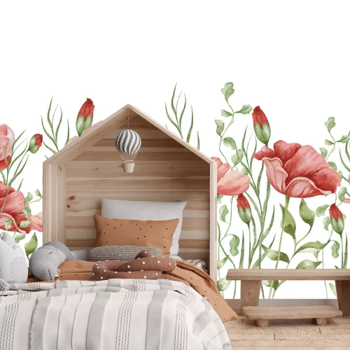 Fotobehang Rode klaprozen aquarel op een lichte achtergrond