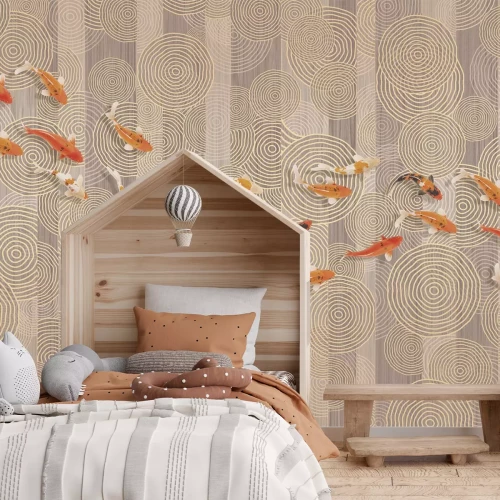 Fotobehang Koi-vissen op geometrische achtergrond in moderne stijl