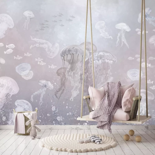 Fotobehang Onderwaterwereld met kwallen en vissen