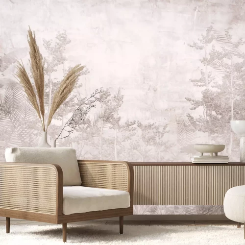 Fotobehang Tropische bomen en bladeren in een monochrome stijl