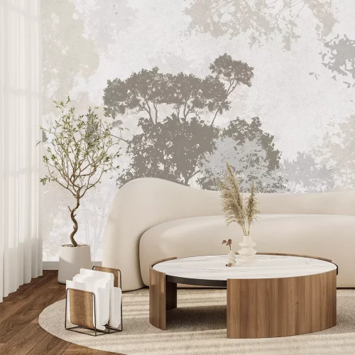 Fotobehang Bomenlandschap in tinten beige, bruin en grijs