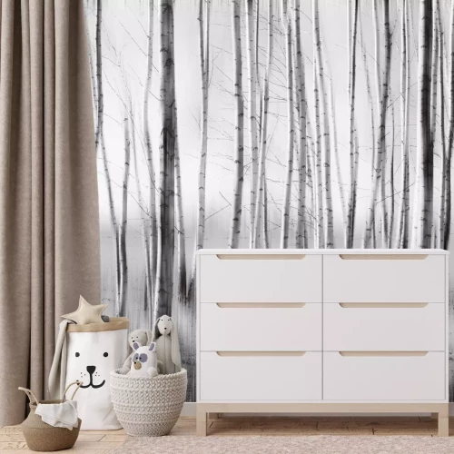 Fotobehang Artistiek berkenbos in monochrome kleuren