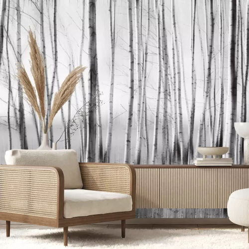 Fotobehang Artistiek berkenbos in monochrome kleuren