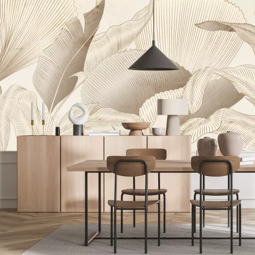 Fotobehang Glamoureuze gouden tropische bladeren