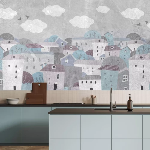 Fotobehang Kleurrijke aquarel kinderstad