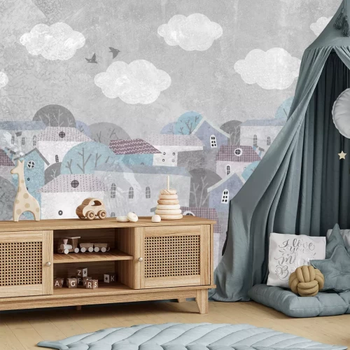 Fotobehang Kleurrijke aquarel kinderstad