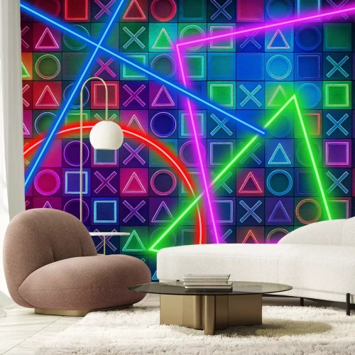 Fotobehang Kleurrijke spelsymbolen in neonlicht