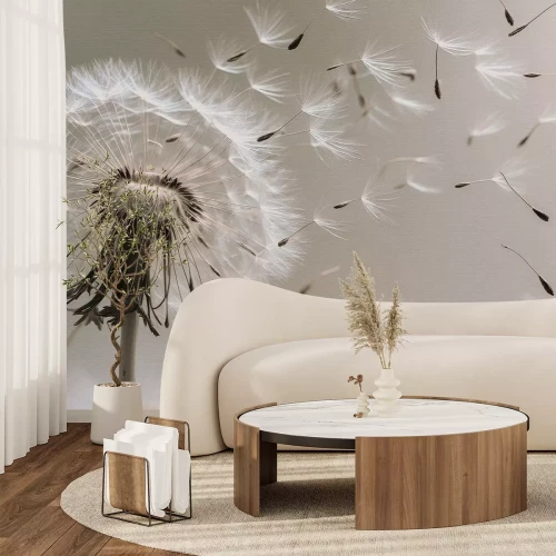 Fotobehang Paardenbloembloem met zaden in de wind botanisch patroon