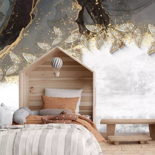 Fotobehang 3D vlinders op een gestructureerde achtergrond, modern patroon