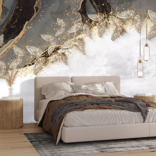 Fotobehang 3D vlinders op een gestructureerde achtergrond, modern patroon